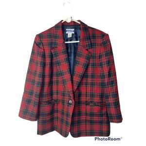 Pendleton Knockabouts Vintage Blazer Jacket Red Tarten Plaid 100% Virgin Wool